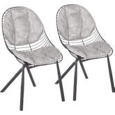Wired Dining Chair in Light Grey Leatherette & Black Metal (Set of 2)